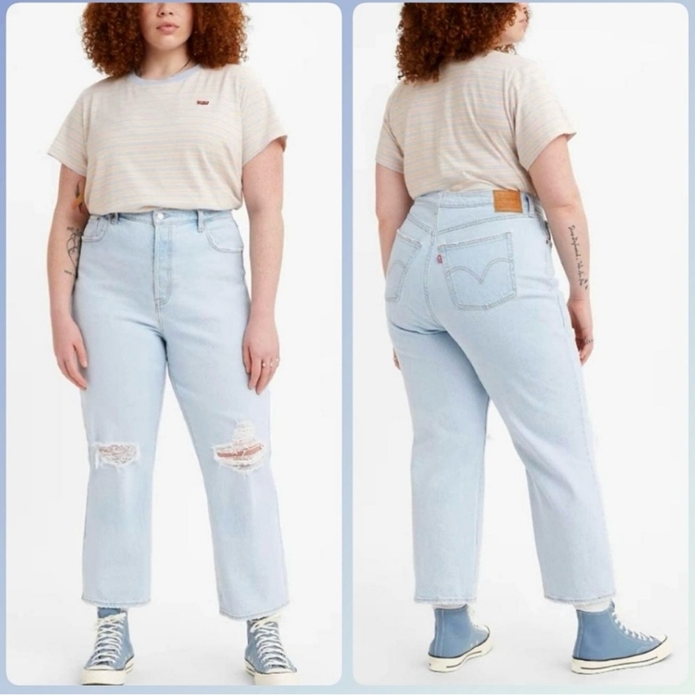 Levi's Premium Ribcage Straight Ankle Size 18 Light Wash Distressed Knees‎